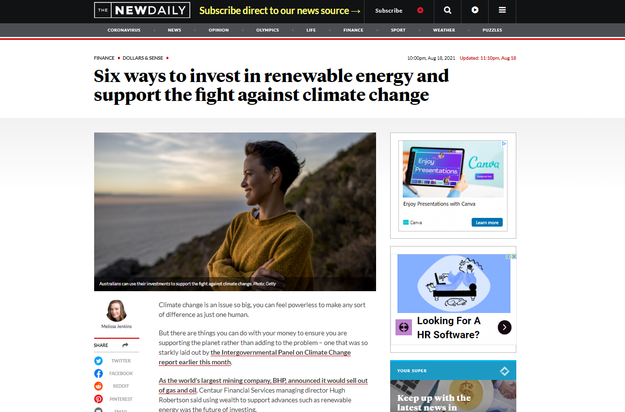 Six ways to invest in renewable energy and support the fight against climate change – The New Daily